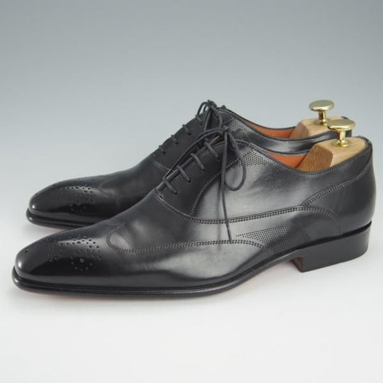 極美品★(伊)サントーニ SIZE 6.5【★オックスフォードシューズ/10802】カーフ/黒/メンズ/Santoni★i057