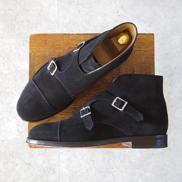 美品★(伊)Doucal's/デュカルス SIZE 39【定価￥63,800-★ブラックラピド製法/ダブルモンク/ブーツ】2479/スエード/黒/メンズ★i066