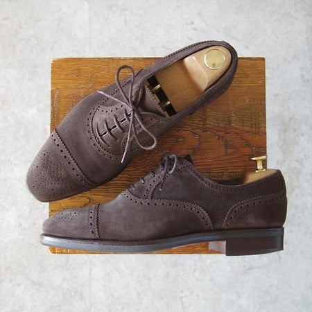 美品★(スペイン製)カルミナ SIZE 6.5【モデル定価￥72,600-★MEERMIN別注/10051】セミブローグ/スエード/濃茶/メンズ/CARMINA★i134