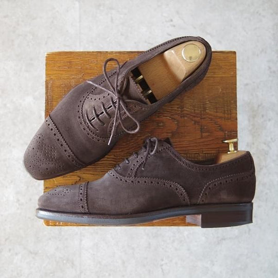 美品★(スペイン製)カルミナ SIZE 6.5【モデル定価￥72,600-★MEERMIN別注/10051】セミブローグ/スエード/濃茶/メンズ/CARMINA★i134