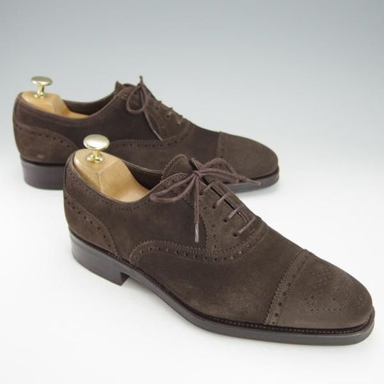 美品★(スペイン製)カルミナ SIZE 6.5【モデル定価￥72,600-★MEERMIN別注/10051】セミブローグ/スエード/濃茶/メンズ/CARMINA★i134