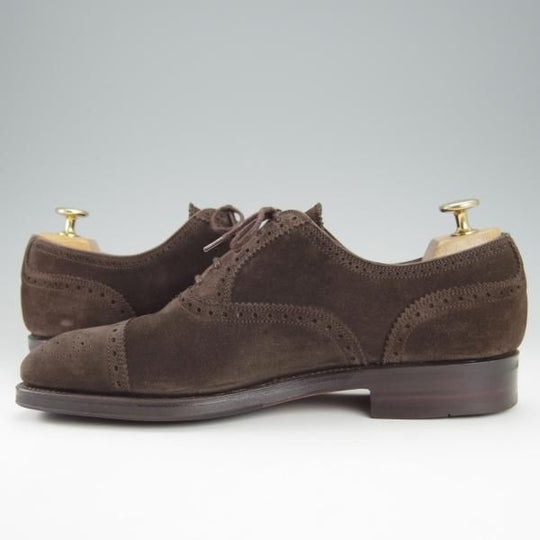 美品★(スペイン製)カルミナ SIZE 6.5【モデル定価￥72,600-★MEERMIN別注/10051】セミブローグ/スエード/濃茶/メンズ/CARMINA★i134