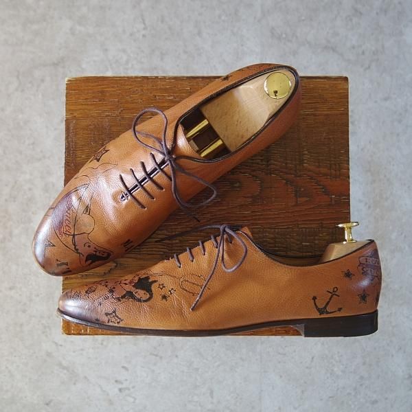 極美品★(伊)GUCCI/グッチ SIZE 39.5【貴重★2009年コレクション/マーメイドペイント】ホールカット/茶/メンズ/靴★i148