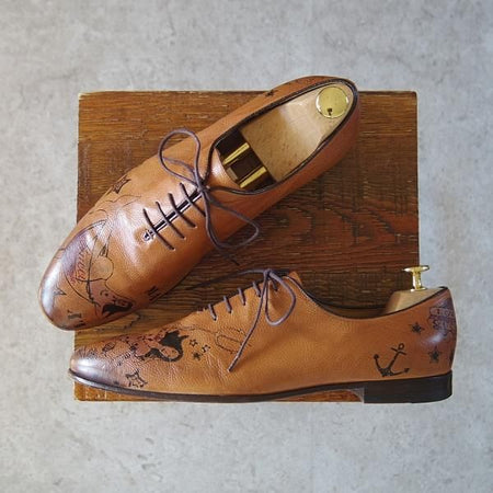 極美品★(伊)GUCCI/グッチ SIZE 39.5【貴重★2009年コレクション/マーメイドペイント】ホールカット/茶/メンズ/靴★i148