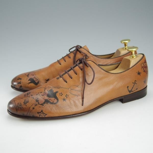 極美品★(伊)GUCCI/グッチ SIZE 39.5【貴重★2009年コレクション/マーメイドペイント】ホールカット/茶/メンズ/靴★i148