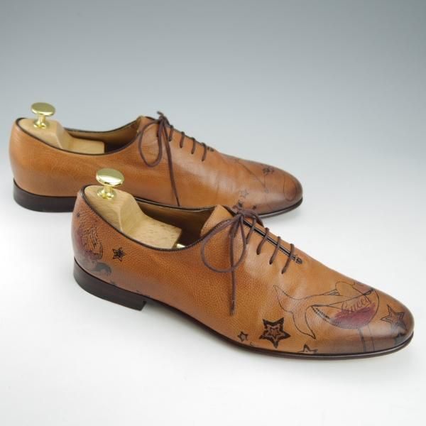 極美品★(伊)GUCCI/グッチ SIZE 39.5【貴重★2009年コレクション/マーメイドペイント】ホールカット/茶/メンズ/靴★i148