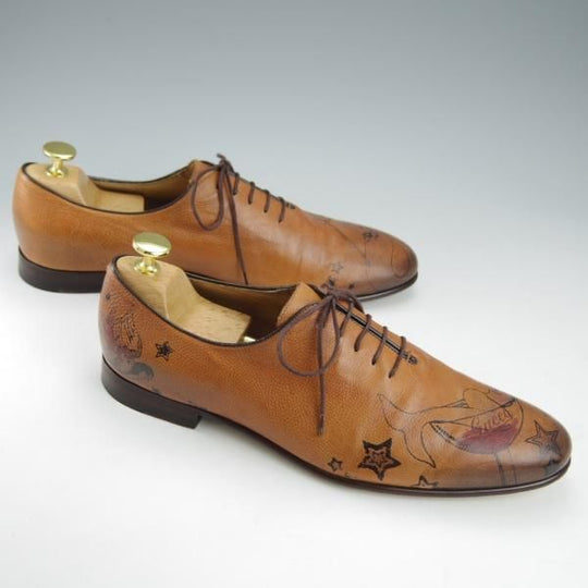 極美品★(伊)GUCCI/グッチ SIZE 39.5【貴重★2009年コレクション/マーメイドペイント】ホールカット/茶/メンズ/靴★i148