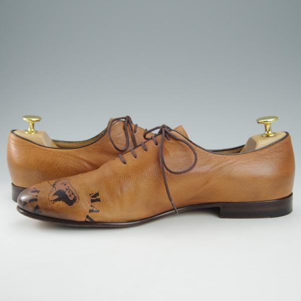 極美品★(伊)GUCCI/グッチ SIZE 39.5【貴重★2009年コレクション/マーメイドペイント】ホールカット/茶/メンズ/靴★i148