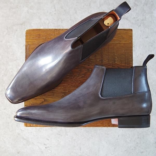 未使用★(伊)サントーニ SIZE 8【定価￥146,080-★ブラック〜グレー系パティーヌ/サイドゴアブーツ】カーフ/黒〜灰/Santoni★i150