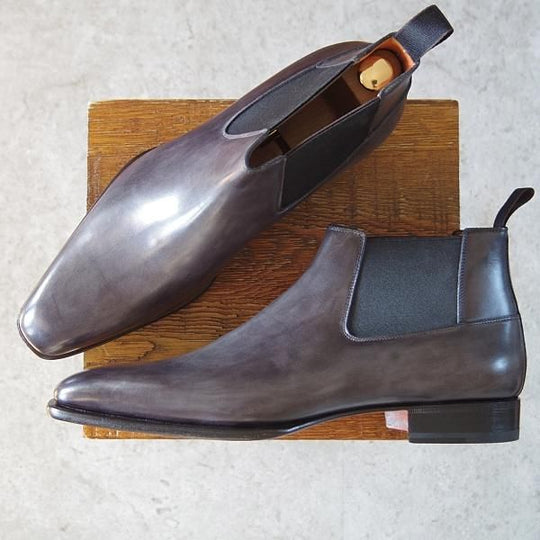 未使用★(伊)サントーニ SIZE 8【定価￥146,080-★ブラック〜グレー系パティーヌ/サイドゴアブーツ】カーフ/黒〜灰/Santoni★i150