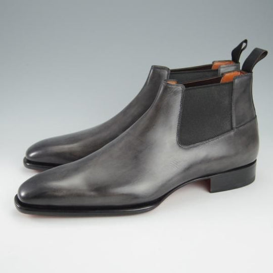 未使用★(伊)サントーニ SIZE 8【定価￥146,080-★ブラック〜グレー系パティーヌ/サイドゴアブーツ】カーフ/黒〜灰/Santoni★i150