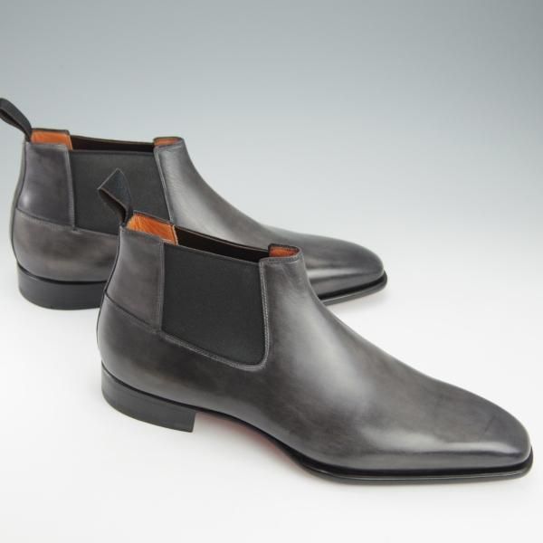 未使用★(伊)サントーニ SIZE 8【定価￥146,080-★ブラック〜グレー系パティーヌ/サイドゴアブーツ】カーフ/黒〜灰/Santoni★i150