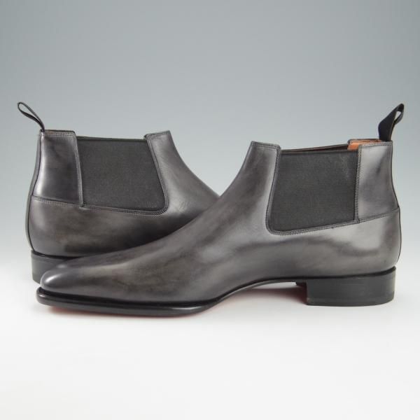 未使用★(伊)サントーニ SIZE 8【定価￥146,080-★ブラック〜グレー系パティーヌ/サイドゴアブーツ】カーフ/黒〜灰/Santoni★i150