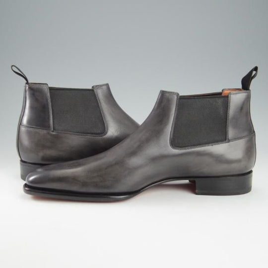 未使用★(伊)サントーニ SIZE 8【定価￥146,080-★ブラック〜グレー系パティーヌ/サイドゴアブーツ】カーフ/黒〜灰/Santoni★i150