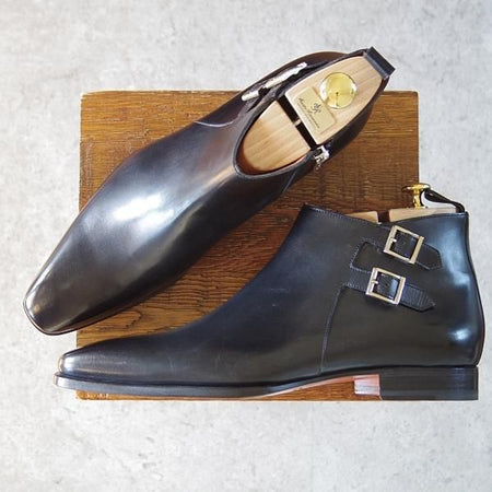 未使用★(伊)サントーニ SIZE 8.5【定価￥159,500-★ダブルモンク/サイドジップブーツ】16276/カーフ/黒/メンズ/Santoni★i151