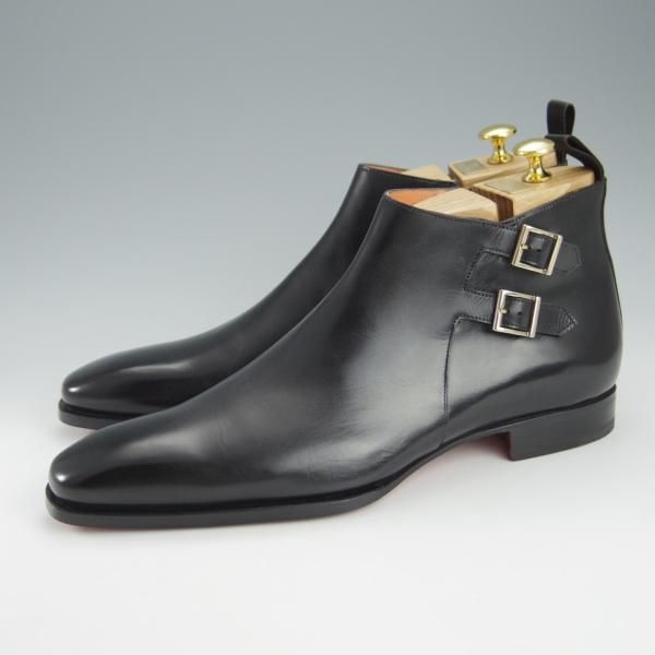 未使用★(伊)サントーニ SIZE 8.5【定価￥159,500-★ダブルモンク/サイドジップブーツ】16276/カーフ/黒/メンズ/Santoni★i151