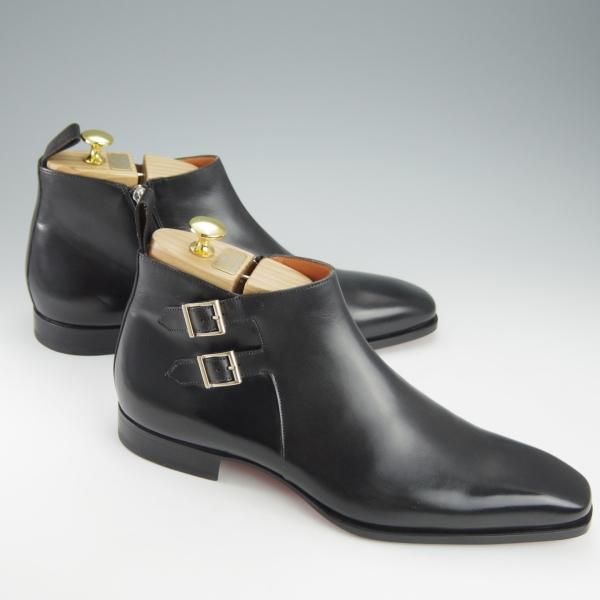 未使用★(伊)サントーニ SIZE 8.5【定価￥159,500-★ダブルモンク/サイドジップブーツ】16276/カーフ/黒/メンズ/Santoni★i151