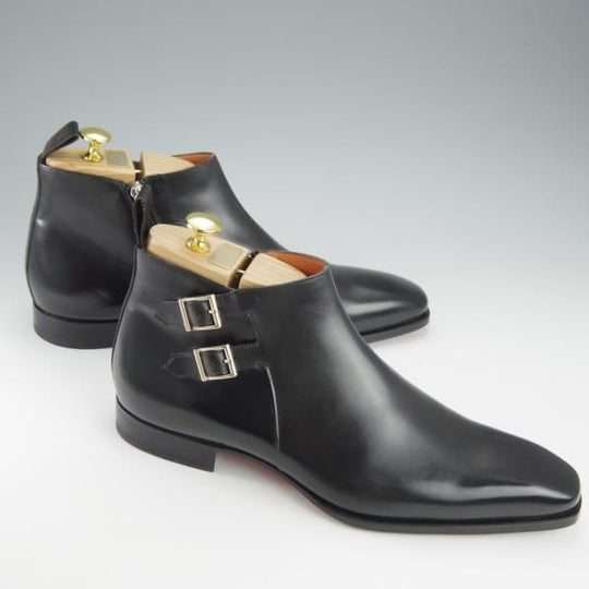 未使用★(伊)サントーニ SIZE 8.5【定価￥159,500-★ダブルモンク/サイドジップブーツ】16276/カーフ/黒/メンズ/Santoni★i151