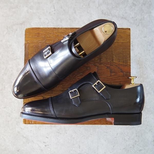 ★(伊)サントーニ SIZE 6.5【上級★グッドイヤーウェルテッド製法/15706】ダブルモンク/カーフ/黒/メンズ/Santoni★i157