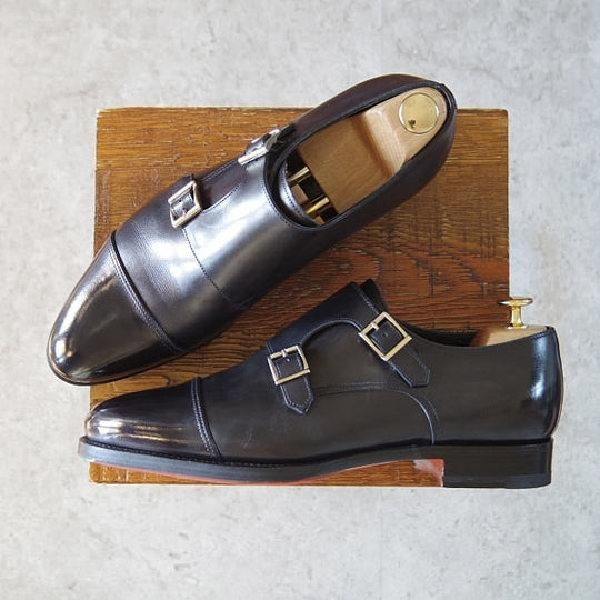 ★(伊)サントーニ SIZE 6.5【上級★グッドイヤーウェルテッド製法/15706】ダブルモンク/カーフ/黒/メンズ/Santoni★i157