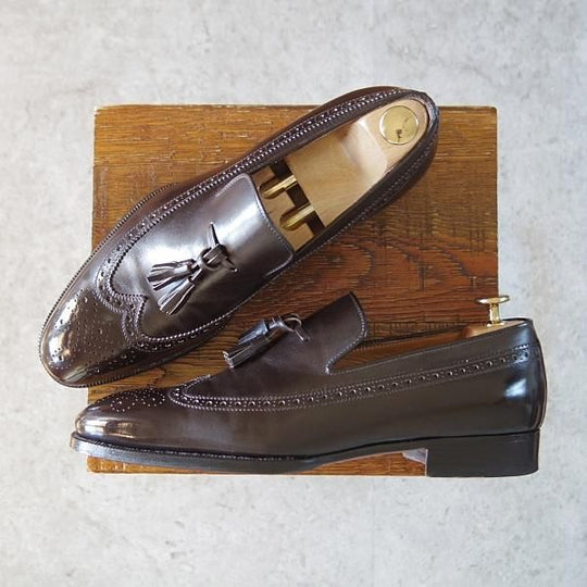 ★(伊)エンツォ・ボナフェ UK7.5〜8のワイズB〜Cの方向け【定価￥115,500-★ハンドソーンウェルテッド製法】タッセルローファー/濃茶★i158