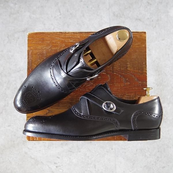 未使用★(英国製)BARKER BLACK/バーカーブラック US8【定価￥105,840-★2019年BEAMS取扱/MOTTO/モンクストラップ】HARRINGTON/黒★i187