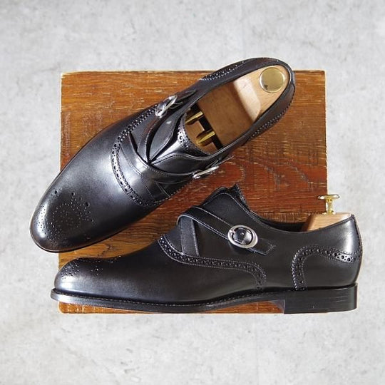 未使用★(英国製)BARKER BLACK/バーカーブラック US8【定価￥105,840-★2019年BEAMS取扱/MOTTO/モンクストラップ】HARRINGTON/黒★i187