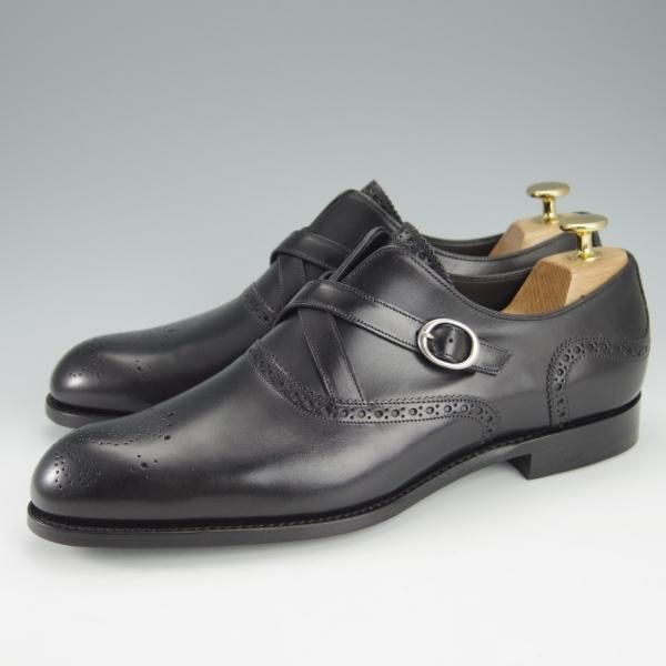 未使用★(英国製)BARKER BLACK/バーカーブラック US8【定価￥105,840-★2019年BEAMS取扱/MOTTO/モンクストラップ】HARRINGTON/黒★i187