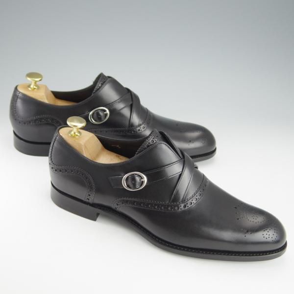 未使用★(英国製)BARKER BLACK/バーカーブラック US8【定価￥105,840-★2019年BEAMS取扱/MOTTO/モンクストラップ】HARRINGTON/黒★i187