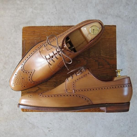 未使用★クロケット&ジョーンズ 7.5E【ハンドグレードライン★FOXTON/フルブローグ】カーフ/薄茶/メンズ/Crockett&Jones★i195