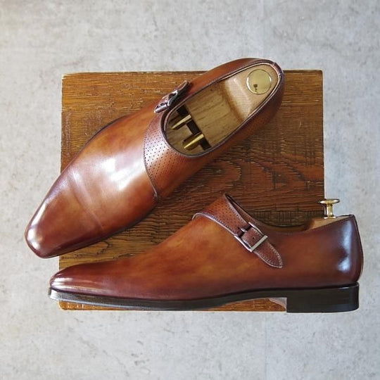 極美品★(スペイン製)マグナーニ SIZE 40【★ボロネーゼ製法/モンクストラップ/サイドモンク】23191/カーフ/茶/MAGNANNI★i200