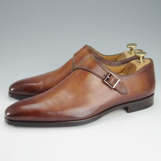 極美品★(スペイン製)マグナーニ SIZE 40【★ボロネーゼ製法/モンクストラップ/サイドモンク】23191/カーフ/茶/MAGNANNI★i200