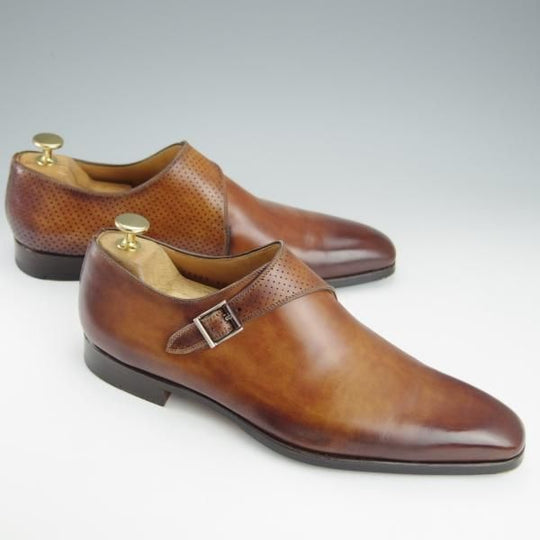 極美品★(スペイン製)マグナーニ SIZE 40【★ボロネーゼ製法/モンクストラップ/サイドモンク】23191/カーフ/茶/MAGNANNI★i200