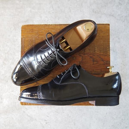 ★チャーチ 75F/UK7.5【旧チャーチ★ブックバインダーカーフ/3都市ロゴ】84ラスト/Barcroft/パンチドキャップトゥ/黒/Church's★i203