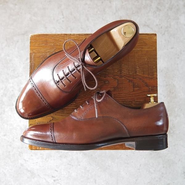 極上★三陽山長 SIZE 7.5【定価￥75,900-★パンチドキャップトゥ/R2010ラスト】カーフ/濃茶/メンズ/Sanyo Yamacho★i225