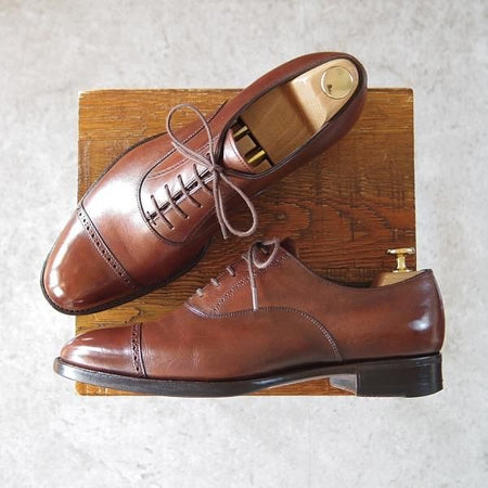 極上★三陽山長 SIZE 7.5【定価￥75,900-★パンチドキャップトゥ/R2010ラスト】カーフ/濃茶/メンズ/Sanyo Yamacho★i225