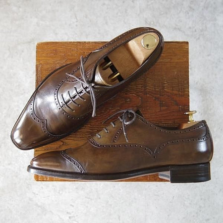 美品★三陽山長 SIZE 8.5【パターンオーダー品★ショートウイング/茶】カーフ/メンズ/SanyoYamacho★i235