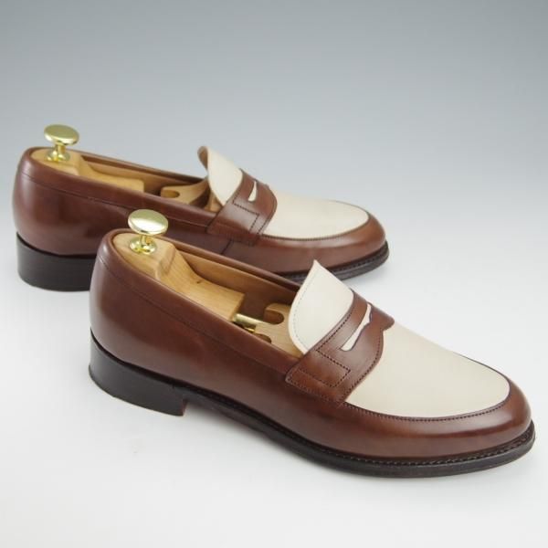 美品★(英)チーニー(レディース) 4D【定価￥69,300-★BONNIE/ボニー】23921ラスト/コインローファー/カーフ/茶×白/CHEANEY★i238