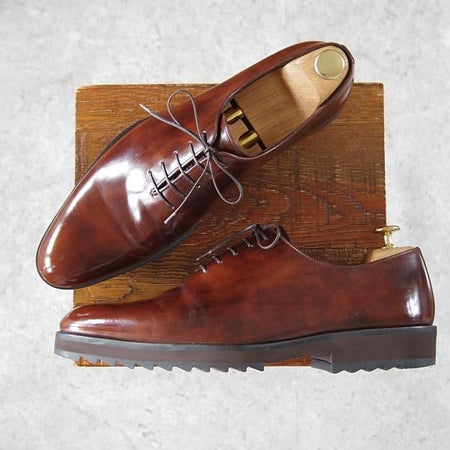 極美品★(伊)ア・テストーニ SIZE 8.5【ミュージアムカーフ風★ホールカット/カーフ】茶/メンズ/a.testoni★i252