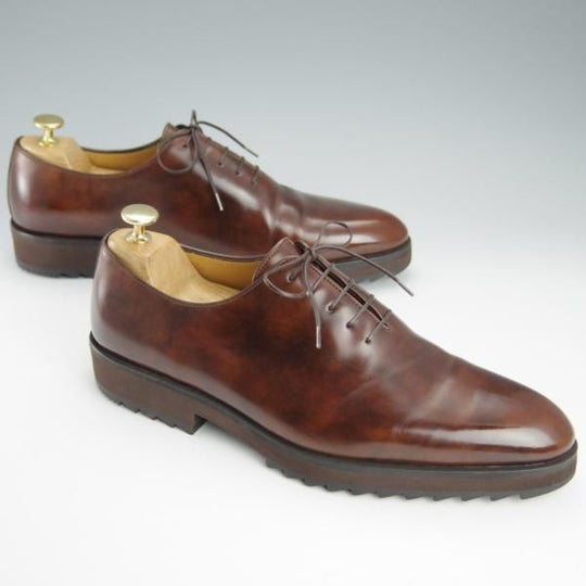 極美品★(伊)ア・テストーニ SIZE 8.5【ミュージアムカーフ風★ホールカット/カーフ】茶/メンズ/a.testoni★i252