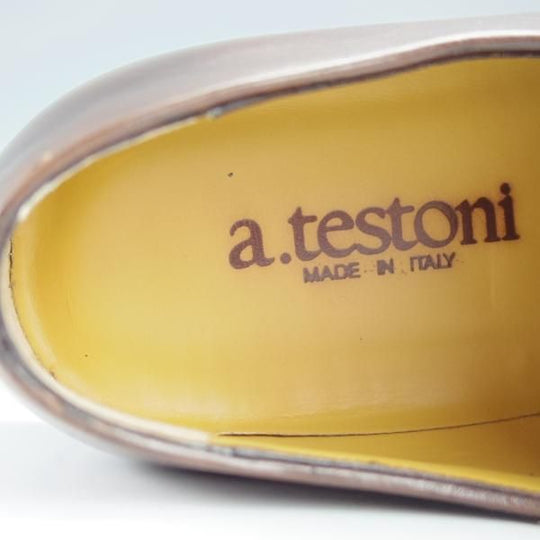 極美品★(伊)ア・テストーニ SIZE 8.5【ミュージアムカーフ風★ホールカット/カーフ】茶/メンズ/a.testoni★i252