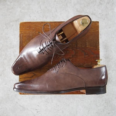 美品★(伊)サントーニ SIZE 6.5【★オックスフォードシューズ/10039】カーフ/灰茶/メンズ/Santoni★i257