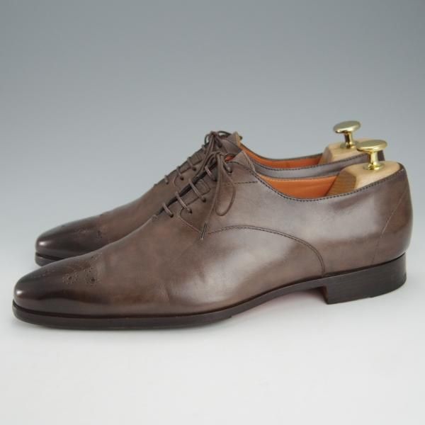 美品★(伊)サントーニ SIZE 6.5【★オックスフォードシューズ/10039】カーフ/灰茶/メンズ/Santoni★i257
