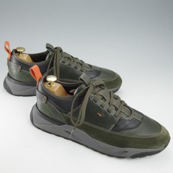 極美品★(伊)サントーニ SIZE 7【定価￥86,900-★INNOVA/イノーヴァ/スニーカー】カーフ×スエード/深緑×黒/Santoni★i283