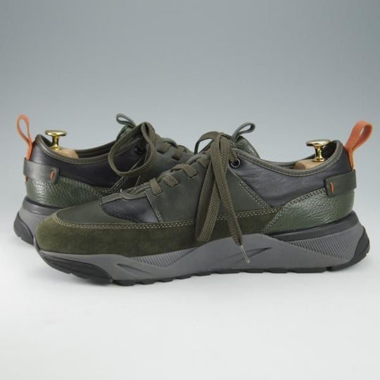 極美品★(伊)サントーニ SIZE 7【定価￥86,900-★INNOVA/イノーヴァ/スニーカー】カーフ×スエード/深緑×黒/Santoni★i283