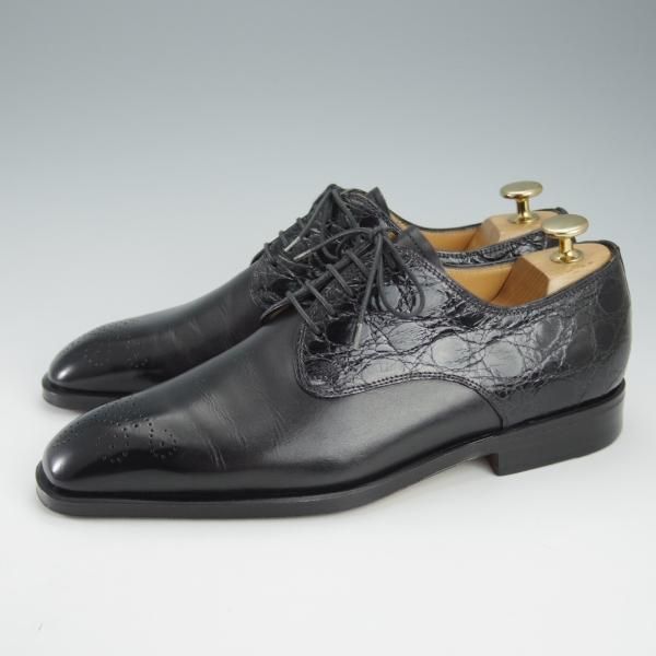 極美品★(伊)タニノクリスチー SIZE 6【当時定価￥189,000-★クロコダイル×カーフ/ダービーシューズ】7460/黒/TANINO CRISCI★i292