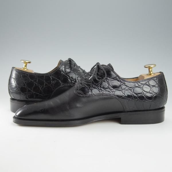極美品★(伊)タニノクリスチー SIZE 6【当時定価￥189,000-★クロコダイル×カーフ/ダービーシューズ】7460/黒/TANINO CRISCI★i292