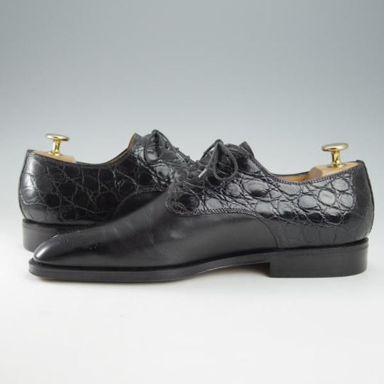 極美品★(伊)タニノクリスチー SIZE 6【当時定価￥189,000-★クロコダイル×カーフ/ダービーシューズ】7460/黒/TANINO CRISCI★i292