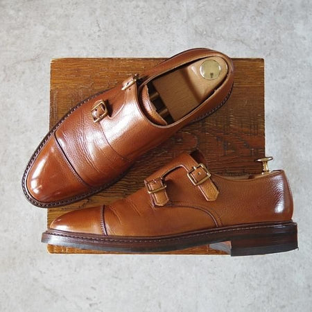 極美品★クロケット&ジョーンズ 6E【定価￥95,700-★ダイナイトソール仕様/HARROGATE】341ラスト/ダブルモンク/茶/Crockett&Jones★i295