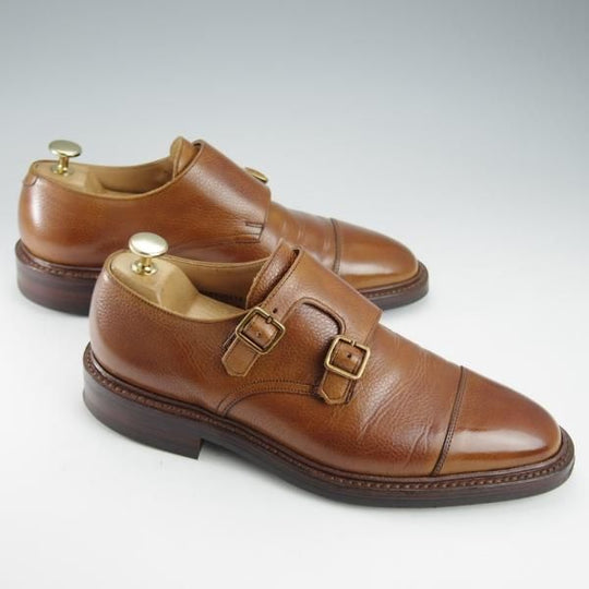 極美品★クロケット&ジョーンズ 6E【定価￥95,700-★ダイナイトソール仕様/HARROGATE】341ラスト/ダブルモンク/茶/Crockett&Jones★i295